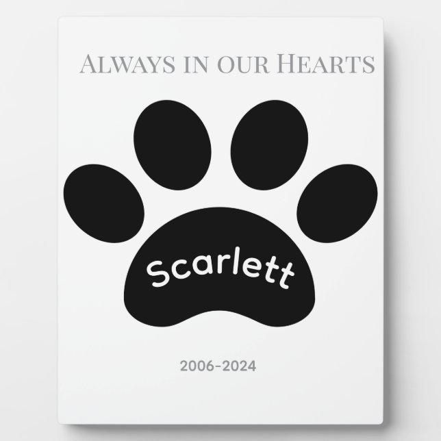 Black & White Paw Print Tribute Plaque (Front)