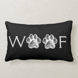 Black White Paw Print 'Woof' Decorative Throw Lumb Lumbar Cushion