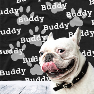 Black White Paw Prints Personalised Dog Name Fleece Blanket