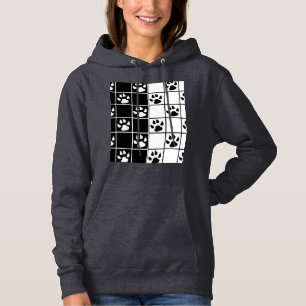 Black White Paws Claws Plaid Design Hoodie