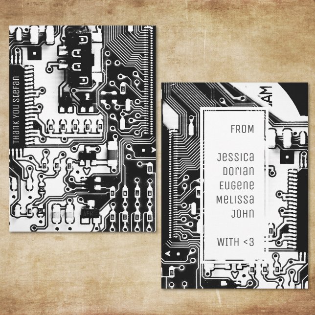 Black & white PCB board electronic printed circuit Thank You Card (Creator Uploaded)