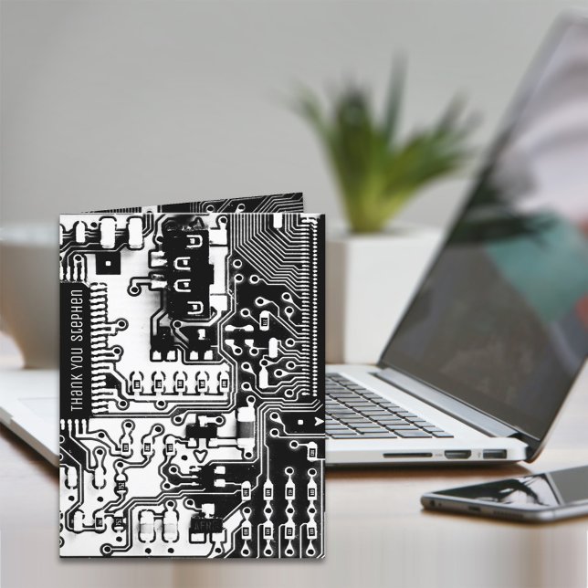 Black & white PCB board electronic printed circuit Thank You Card (Creator Uploaded)