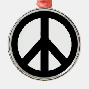 Black White Peace Sign Symbol Metal Ornament