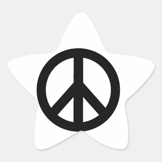Black White Peace Sign Symbol Star Sticker (Front)