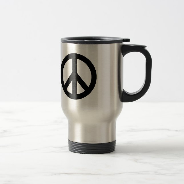 Black White Peace Sign Symbol Travel Mug (Right)