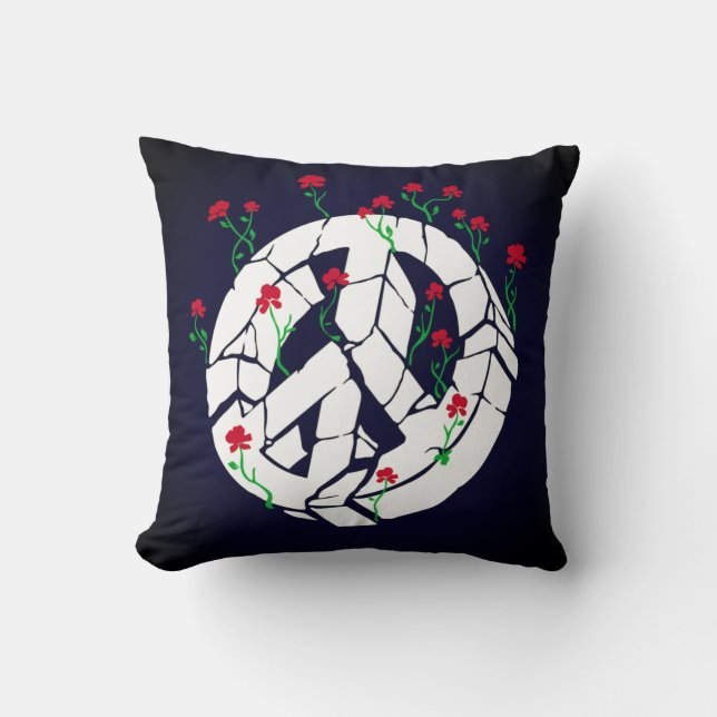 Black & White Peace Sign with Roses Cushion (Front)