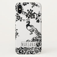 Black, white peacock & cherry blossoms art nouveau