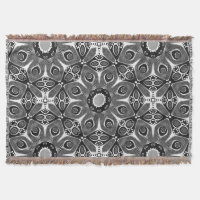 Black White Peacock Circle Woven Throw Blanket
