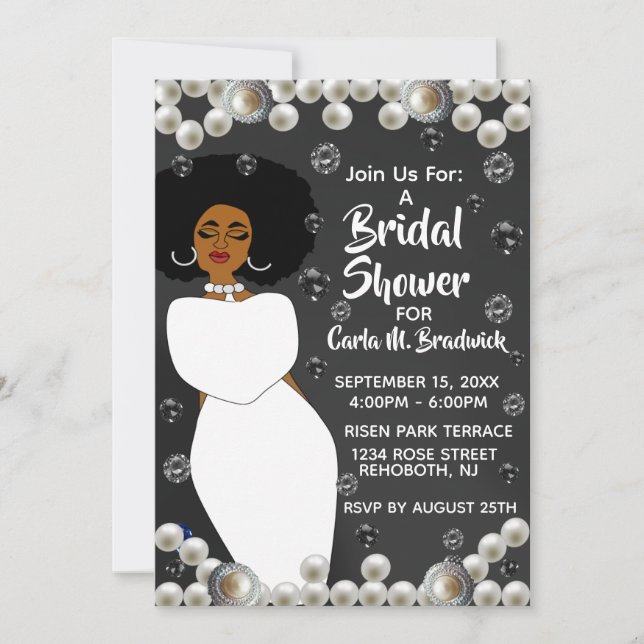 Black & White Pearl African American Bridal Shower Invitation (Front)