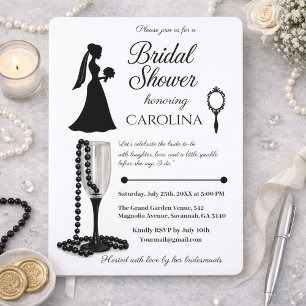 Black White Pearl Champagne Bridal Shower Invitation