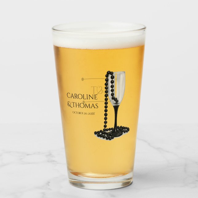 Black & White Pearl Champagne Glass Wedding (Front Filled)