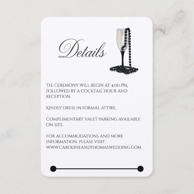 Black & White Pearl Champagne Glass Wedding Enclosure Card (Front)