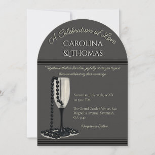 Black & White Pearl Champagne Glass Wedding Invitation