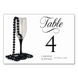 Black & White Pearl Champagne Glass Wedding Table Number