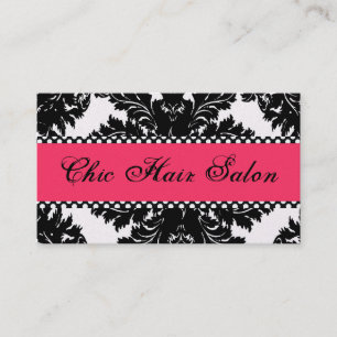 Black & White Pearl PINK Damask Business Card