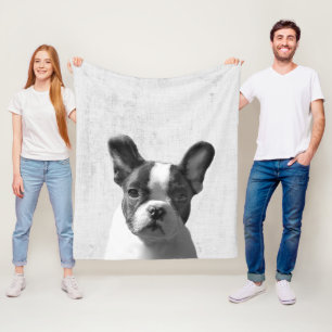 Black & White Peekaboo Boston Terrier Dog Nursery Fleece Blanket