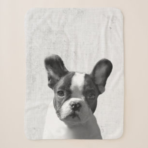 Black & White Peekaboo Boston Terrier Dog Nursery Sherpa Blanket