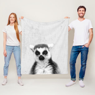 Black & White Peekaboo Lemur Minimalist Nursery Fleece Blanket