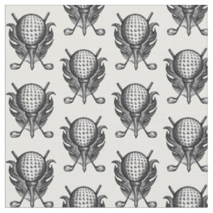 Black White Pen and Ink Golf Ball Tee Clubs Sports Fabric