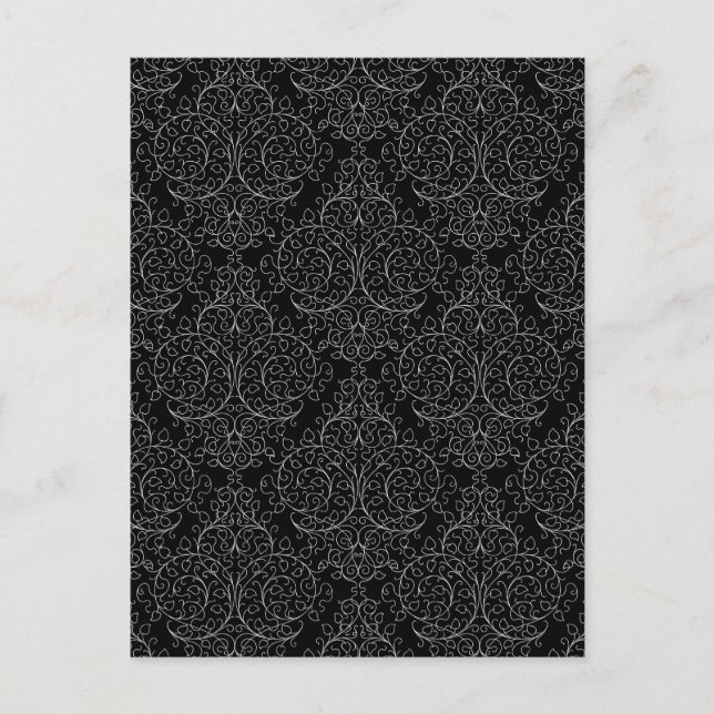 Black White Pencil Damask Postcard (Front)