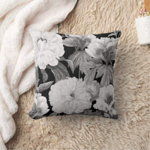Black & White Peonies Watercolor Floral Cushion