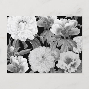 Black & White Peonies Watercolor Floral Holiday Postcard