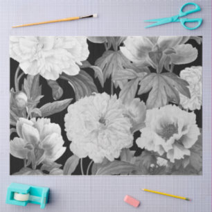 Black & White Peonies Watercolor Floral Tissue Paper