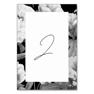 Black & White Peonies Watercolor Floral Wedding Table Number