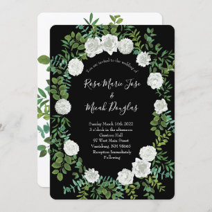 Black & White Peony Rose Floral Wedding Invitation