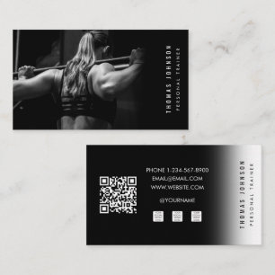 Black White Personal Trainer Fitness Photo Business Card