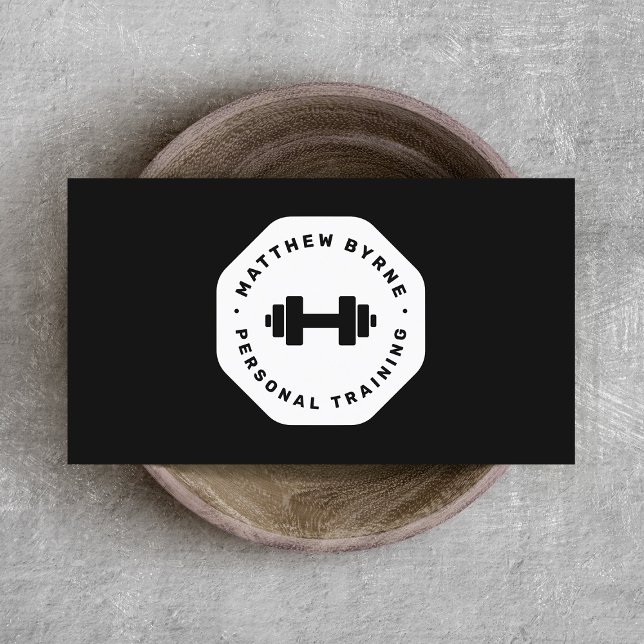 Black White Personal Trainer Training Emblem  Business Card (Creator Uploaded)