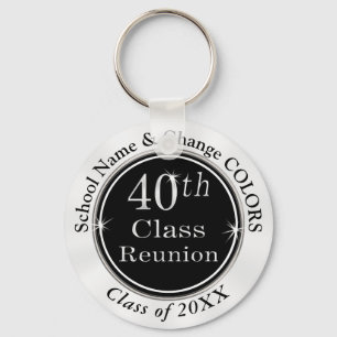 Black White Personalised 40th Class Reunion Gifts Key Ring
