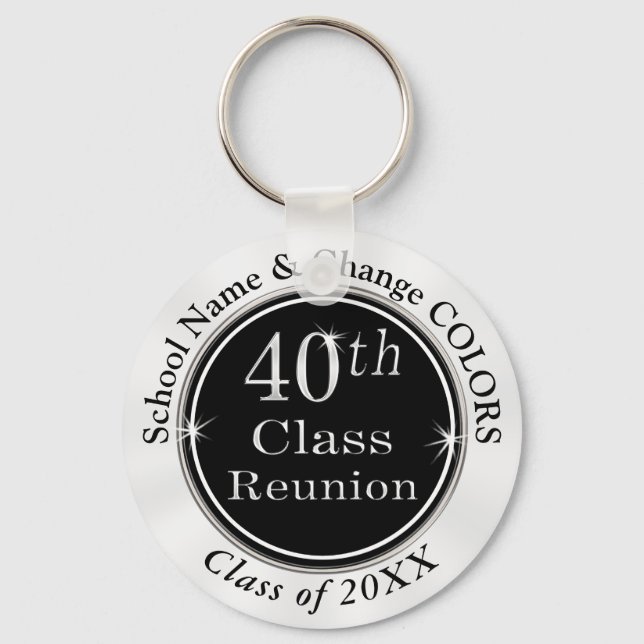 Black White Personalised 40th Class Reunion Gifts Key Ring (Front)