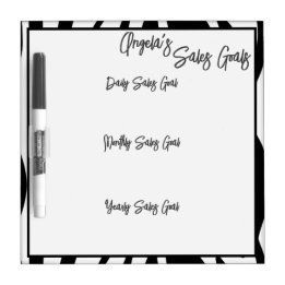 Black & White Personalised Angela's Sales Goals Dry Erase Board