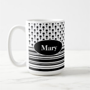 Black & White Personalised Dot Patterns & Stripes Coffee Mug