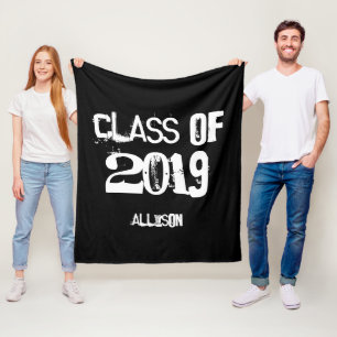 Black White Personalised Graduation Class of 2019 Fleece Blanket