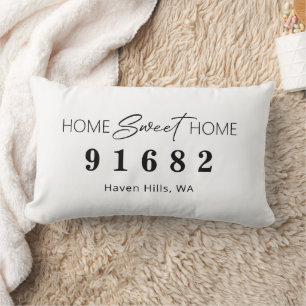 Black White Personalised Home Sweet Home Zip Code Lumbar Cushion
