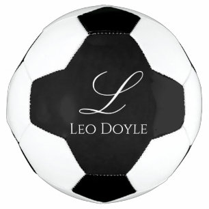 Black & White Personalised Initial Name Custom Soccer Ball
