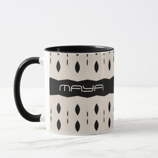 Black White Personalised Large Diamond Pattern  Mug (Left)