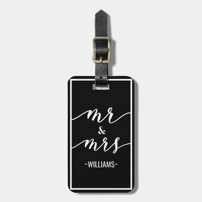 Black & White Personalised Mr & Mrs Luggage Tag (Front Vertical)