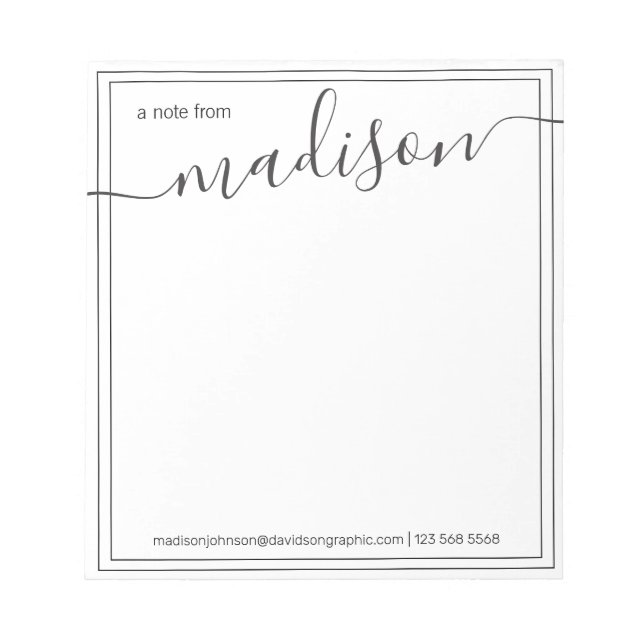 Black White Personalised Name | From The Desk Of Notepad (Front)