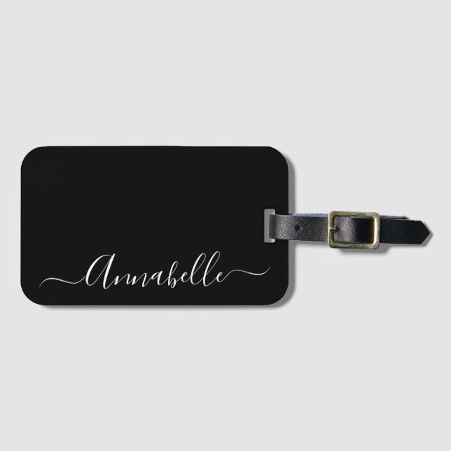 Black & White Personalised Name Luggage Tag (Front Horizontal)