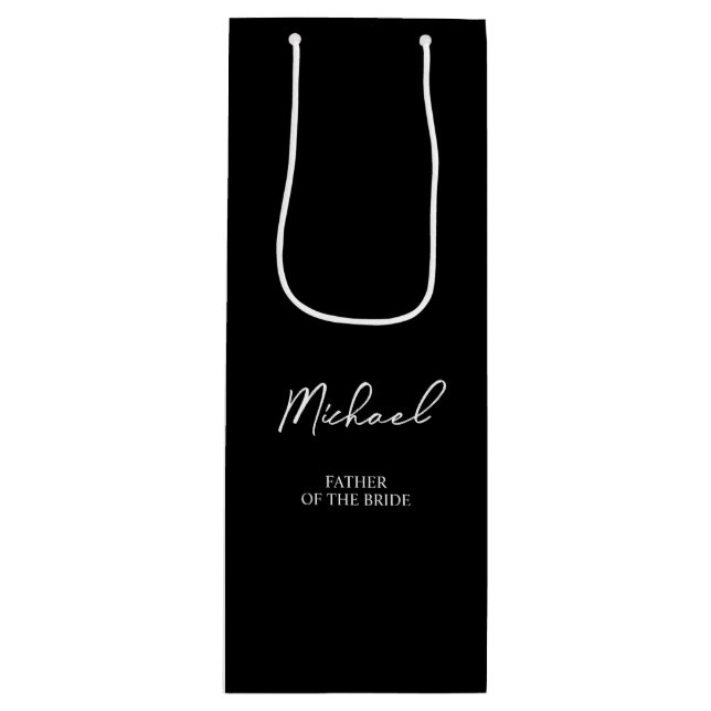 Black & White Personalised Name Wedding Party Wine Gift Bag (Front)