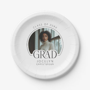 Black White Personalised Photo Grad Party Paper Plate
