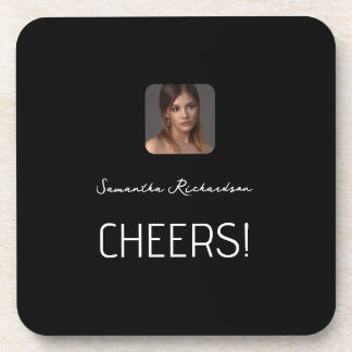 Black White Personalised Photo Name Script Coaster