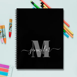 Black White Personalised Sketchbook Monogram Name Notebook