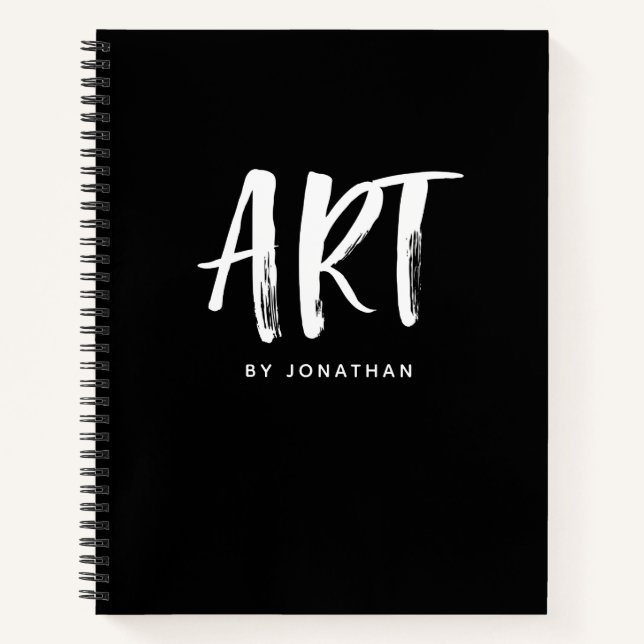 Black White Personalised Sketchbook Your Name Notebook (Front)