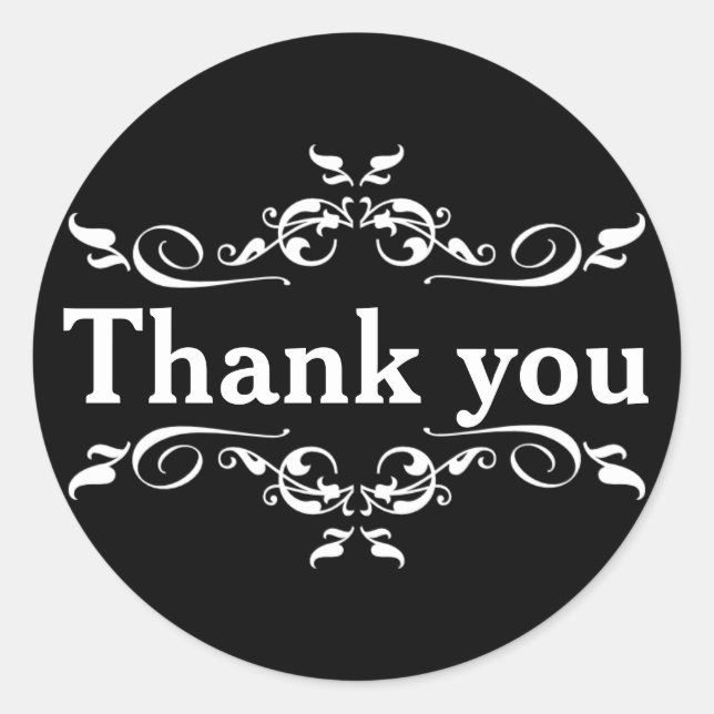 Black & White Personalised Thank You Classic Round Sticker (Front)