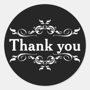 Black & White Personalised Thank You Classic Round Sticker