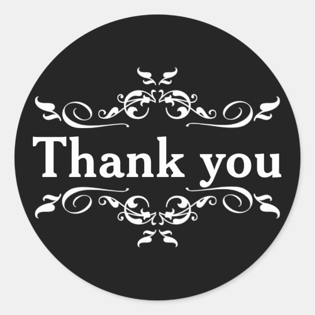 Black & White Personalised Thank You Classic Round Sticker (Front)